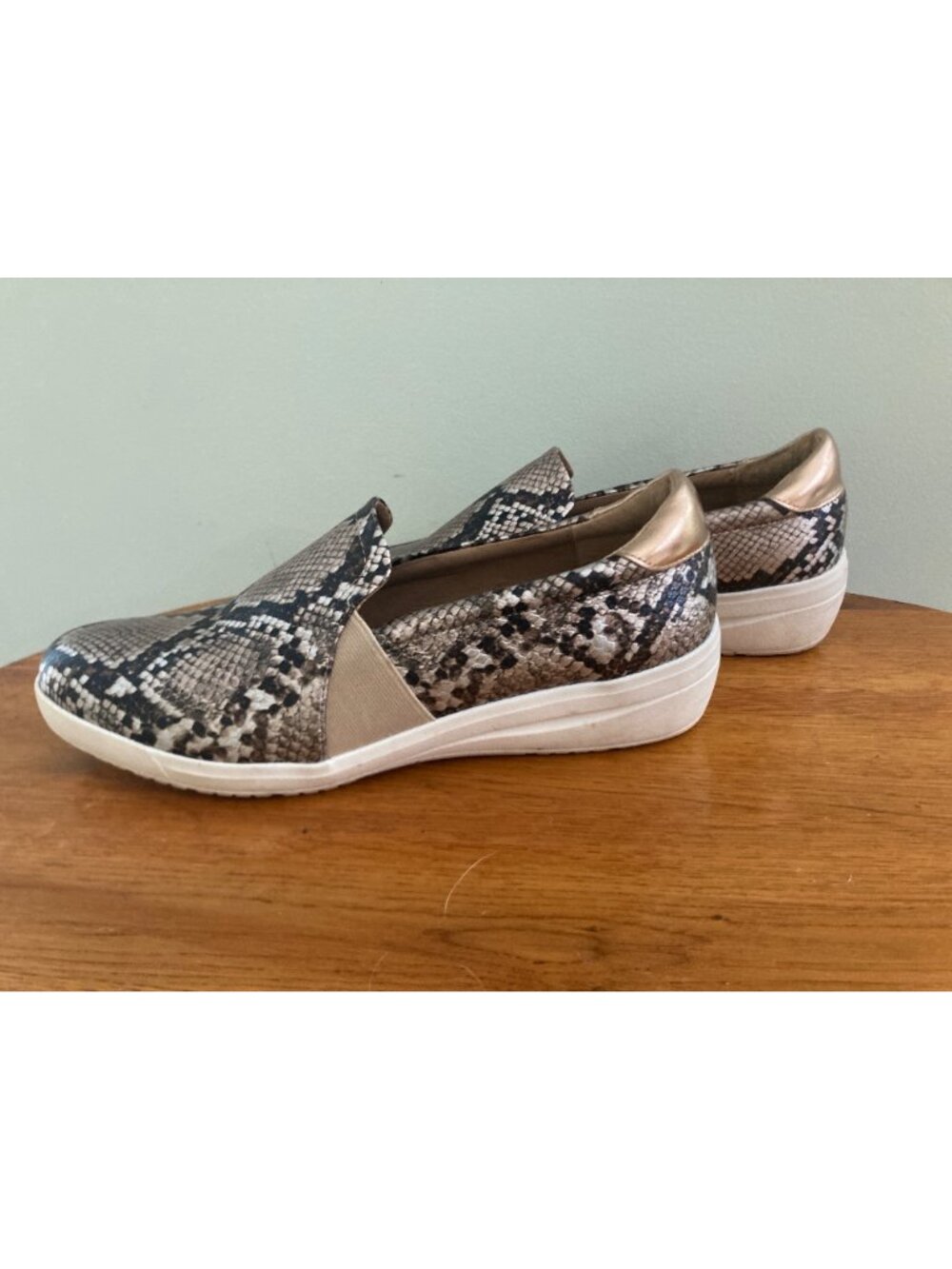 New Directions Snakeskin Slip-On Sneakers With Metallic Heel Accent Cushioned In - Picture 7 of 7